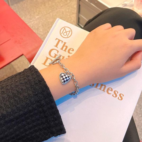link, chain 2021 winter stainless steel chessboard bracelet heart charm women friendship jewelry year gift, Black
link, chain 2021 winter stainless steel chessboard bracelet heart charm women friendship jewelry year gift, Black