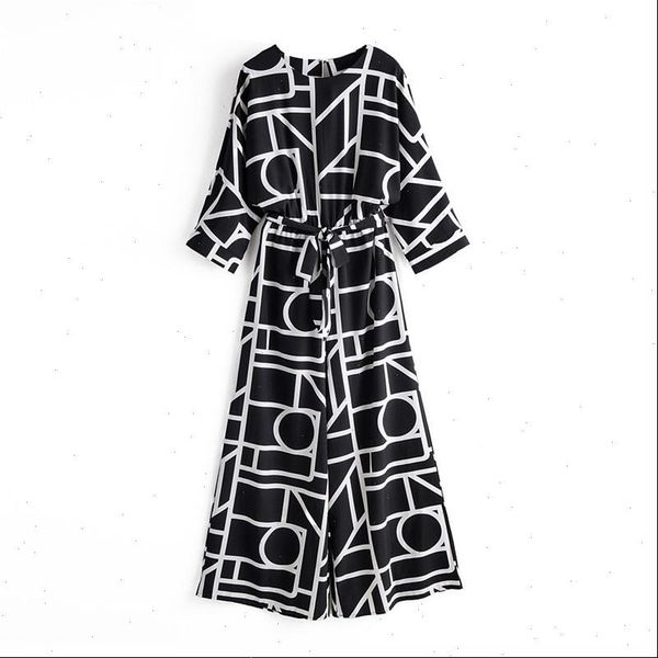 women vintage geometric pattern jumpsuits jumpsuit wide leg pants bow tie belt elastic waist pockets rompers female chic playsuits, Black;white
women vintage geometric pattern jumpsuits jumpsuit wide leg pants bow tie belt elastic waist pockets rompers female chic playsuits, Black;white