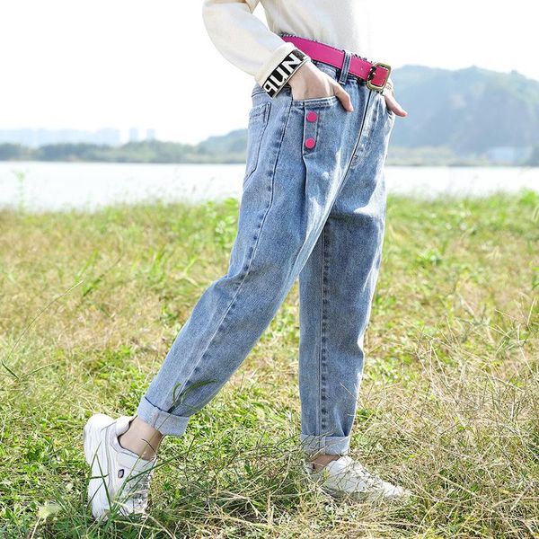 jeans girls high waist button kids stretch denim pants korean trousers girl children clothes 12 10 14 8 6 years, Blue 
jeans girls high waist button kids stretch denim pants korean trousers girl children clothes 12 10 14 8 6 years, Blue