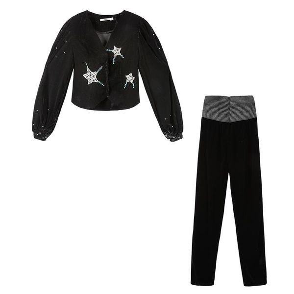 two piece dress perhaps u women v neck velvet star diamond pants suit pieces set t0384, White
two piece dress perhaps u women v neck velvet star diamond pants suit pieces set t0384, White