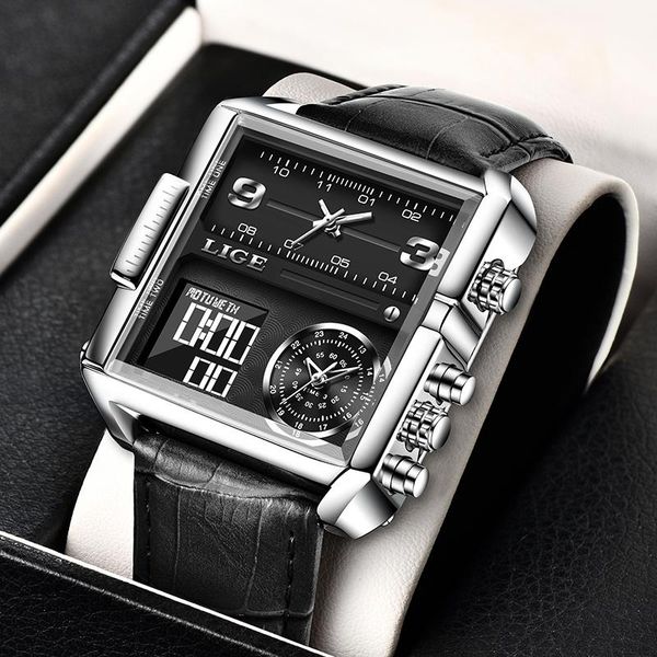casual leather mens watches double quartz watch for men waterproof week date electronic digital clock wristwatches, Slivery;brown
casual leather mens watches double quartz watch for men waterproof week date electronic digital clock wristwatches, Slivery;brown