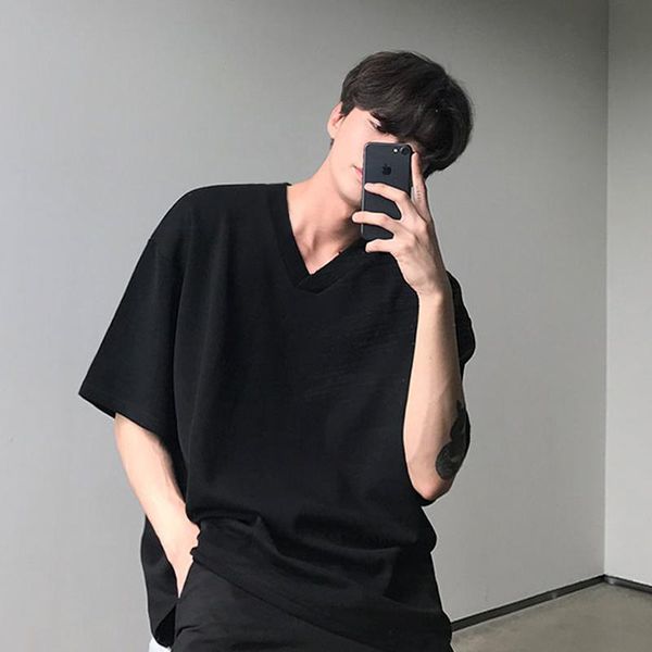 men's t-shirts summer korean v-neck t shirt fashion solid color cotton casual t-shirt men streetwear loose short-sleeved tshirt mens, White;black
men's t-shirts summer korean v-neck t shirt fashion solid color cotton casual t-shirt men streetwear loose short-sleeved tshirt mens, White;black