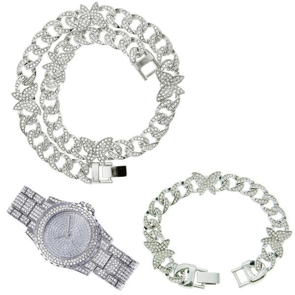 chains 3pcs kit 12mm hip hop iced out paved rhinestones full miami curb butterfly cuban cz necklace+watch+bracelet for men jewelry, Silver
chains 3pcs kit 12mm hip hop iced out paved rhinestones full miami curb butterfly cuban cz necklace+watch+bracelet for men jewelry, Silver