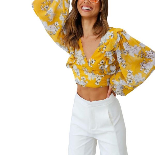 women's t-shirt 2021 women floral print crop , long lantern sleeve wrap v neck tie knot back t-shirts, White
women's t-shirt 2021 women floral print crop , long lantern sleeve wrap v neck tie knot back t-shirts, White