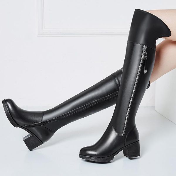 boots autumn and winter women's middle heel leather high wear-resistant knee boot large plush warm slim women shoes, Black
boots autumn and winter women's middle heel leather high wear-resistant knee boot large plush warm slim women shoes, Black