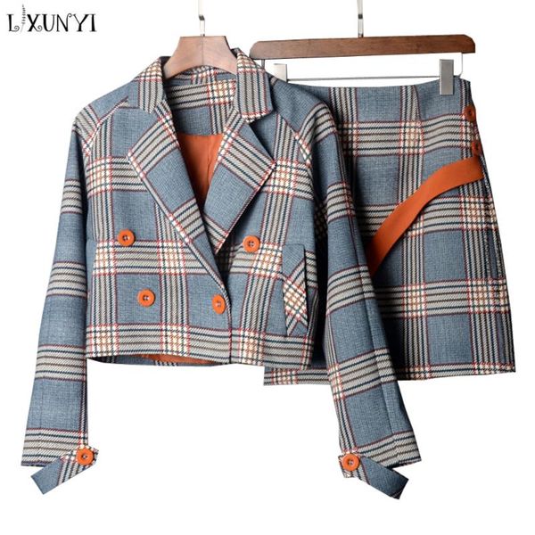 two piece dress lxunyi spring autumn plaid skirt suit set women korean style female mini and short jackets double breasted, White
two piece dress lxunyi spring autumn plaid skirt suit set women korean style female mini and short jackets double breasted, White