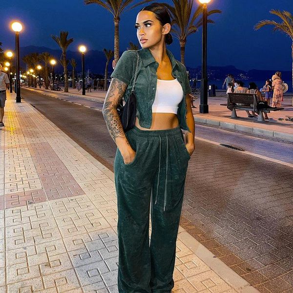 women's two piece pants 2021 autumn women velvet tracksuit short sleeve crop coat high waist straight casual solid green 2pcs set, White
women's two piece pants 2021 autumn women velvet tracksuit short sleeve crop coat high waist straight casual solid green 2pcs set, White