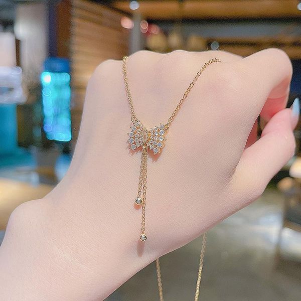 pendant necklaces bow long tassel titanium steel necklace for women design sensation hyperflash zircon with clavicle chain, Silver
pendant necklaces bow long tassel titanium steel necklace for women design sensation hyperflash zircon with clavicle chain, Silver