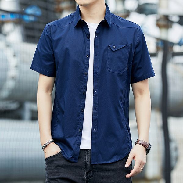 short summer sleeve work shirt men's 2021 new outdoor sports loose comfortable lapel casual cotton, White;black
short summer sleeve work shirt men's 2021 new outdoor sports loose comfortable lapel casual cotton, White;black