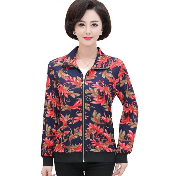 women's jackets plus size 2021 spring autumn casual mother coat fashion middle age women printing zip jacket female outerwears, Black;brown