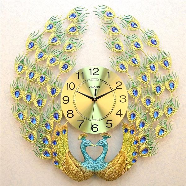 wall clocks 27'' traditional chinese resin couple peafowl clock handmade metal phoenix lovers art living room decor bedroom craft