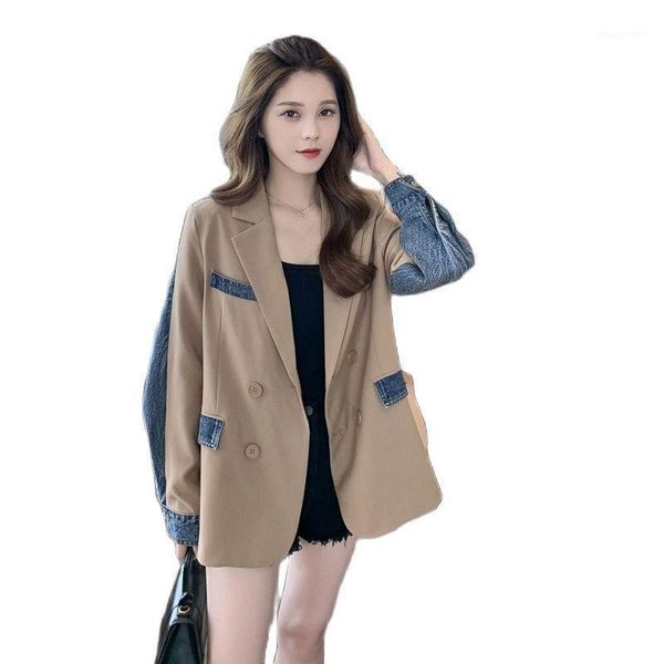 women's suits & blazers 2021 spring autumn retro denim stitching suit outerwear loose mid-length temperament jacket f862, White;black
women's suits & blazers 2021 spring autumn retro denim stitching suit outerwear loose mid-length temperament jacket f862, White;black