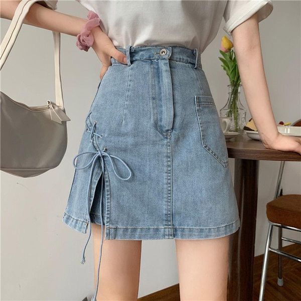 summer korean ins design high waist split denim skirt for women skirts, Black
