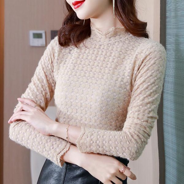 women's blouses & shirts autumn and winter women blouse vintage for lace slim gauze clothes stand neck long sleeve female basic, White
women's blouses & shirts autumn and winter women blouse vintage for lace slim gauze clothes stand neck long sleeve female basic, White