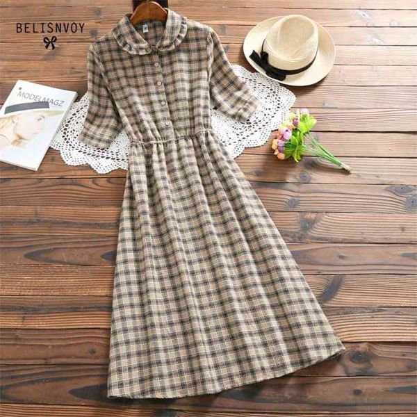 mori girl summer dress women short sleeve plaid vintage es peter pan collar robe femme cotton elegant vestidos 210520, Black;gray
mori girl summer dress women short sleeve plaid vintage es peter pan collar robe femme cotton elegant vestidos 210520, Black;gray