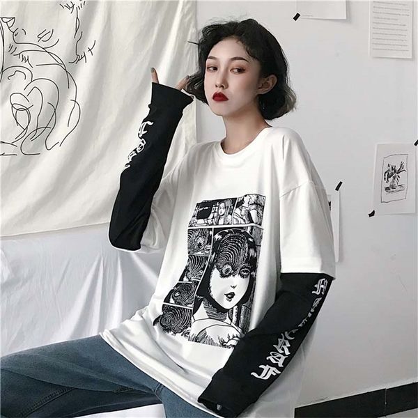 nicemix harajuku t-shirt fake 2 pieces print japanese fujiang horror comics long sleeve shirt women vetement femme 2021, White
nicemix harajuku t-shirt fake 2 pieces print japanese fujiang horror comics long sleeve shirt women vetement femme 2021, White