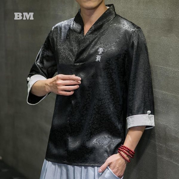 men's casual shirts summer chinese style jacquard plus size v-neck shirt loose short sleeve tang suit men clothing harajuku pullover ma, White;black
men's casual shirts summer chinese style jacquard plus size v-neck shirt loose short sleeve tang suit men clothing harajuku pullover ma, White;black