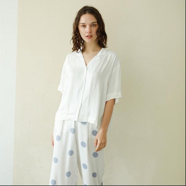summer casual 100% viscose womens sleepwears white short sleeve pajama sets blue dot ankle length pants loose comfortable sleepwear suits, Black;red
summer casual 100% viscose womens sleepwears white short sleeve pajama sets blue dot ankle length pants loose comfortable sleepwear suits, Black;red