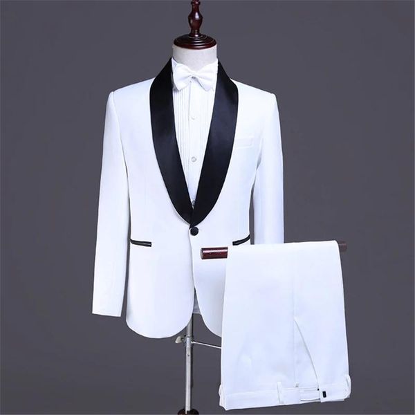 men's suits & blazers 2021 boutique single button black collar suit pants 2 pcs set / male slim professional jacket coat trousers, White;black
men's suits & blazers 2021 boutique single button black collar suit pants 2 pcs set / male slim professional jacket coat trousers, White;black