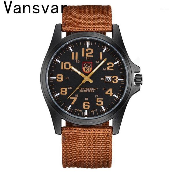 vansvar fashion sports watches men's military watch woven nylon belt calendar quartz wristwatch relogio masculino wristwatches, Slivery;brown 
vansvar fashion sports watches men's military watch woven nylon belt calendar quartz wristwatch relogio masculino wristwatches, Slivery;brown