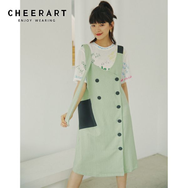 green plaid suspender dress women double-breasted casual summer button up v neck pinafore 210427, Black;gray
green plaid suspender dress women double-breasted casual summer button up v neck pinafore 210427, Black;gray