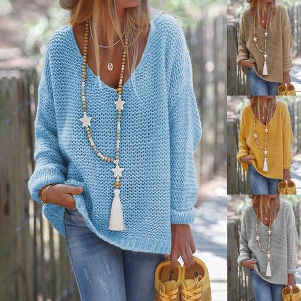 fashion sweater 2021 women's casual loose long sleeve v-neck autumn winter knitted pullover, White;black
fashion sweater 2021 women's casual loose long sleeve v-neck autumn winter knitted pullover, White;black