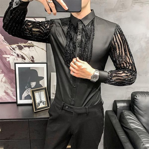 men's casual shirts transparent men shirt long sleeve club party social blouse slim fit luxury dress camisa masculina, White;black
men's casual shirts transparent men shirt long sleeve club party social blouse slim fit luxury dress camisa masculina, White;black