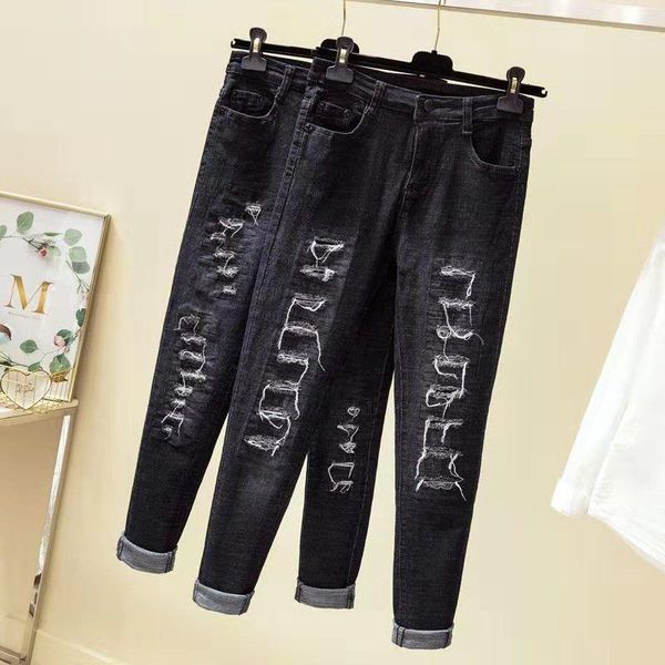 fat-plus-size ripped jeans women's high-waisted slim fashion pencil pants comfortable small feet, Blue
fat-plus-size ripped jeans women's high-waisted slim fashion pencil pants comfortable small feet, Blue