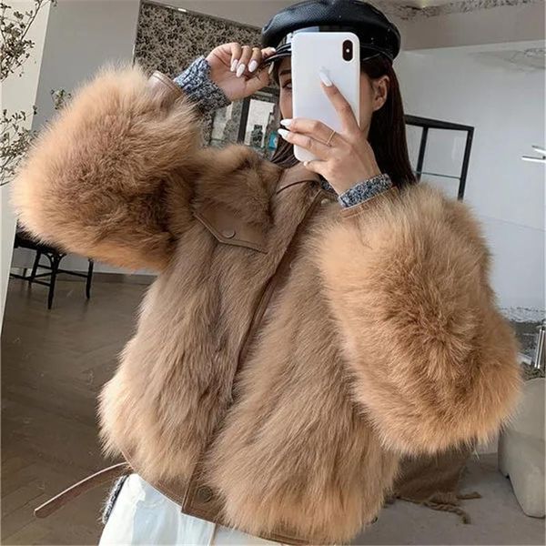 women's fur & faux 2021 women autumn winter thick coat spliced leather turn-down collar vintage short overcoat, Black
women's fur & faux 2021 women autumn winter thick coat spliced leather turn-down collar vintage short overcoat, Black