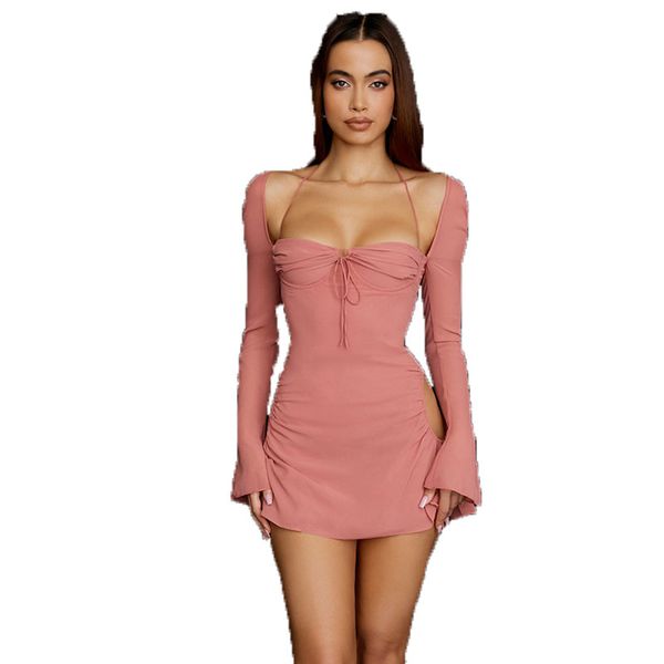 long-sleeved solid-color dress high-waisted square-neck skirt wrap chest style temperament commuter pink waist, Black;gray
long-sleeved solid-color dress high-waisted square-neck skirt wrap chest style temperament commuter pink waist, Black;gray