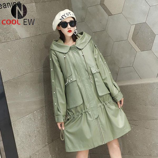 women's leather & faux women medium long genuine jacket autumn winter loose streetwear sheepskin hooded windbreaker light green runway, Black
women's leather & faux women medium long genuine jacket autumn winter loose streetwear sheepskin hooded windbreaker light green runway, Black