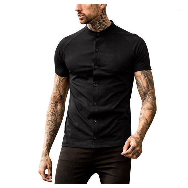 men spring summer casual slim solid short sleeve beach shirts blouse collarless shirt for vacation party men's, White;black
men spring summer casual slim solid short sleeve beach shirts blouse collarless shirt for vacation party men's, White;black