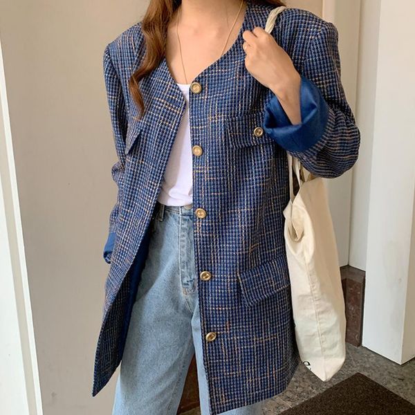 women's wool & blends korean chic retro v-neck single breasted design women coat loose long sleeve mixed color tweed jacket elegant aut, Black
women's wool & blends korean chic retro v-neck single breasted design women coat loose long sleeve mixed color tweed jacket elegant aut, Black