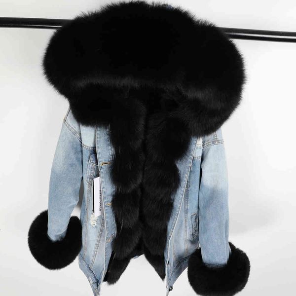 women's down & parkas winter women natural fox fur big collar coat denim loose fashion fur detachable rabbit lining parka leather jacke, Black
women's down & parkas winter women natural fox fur big collar coat denim loose fashion fur detachable rabbit lining parka leather jacke, Black