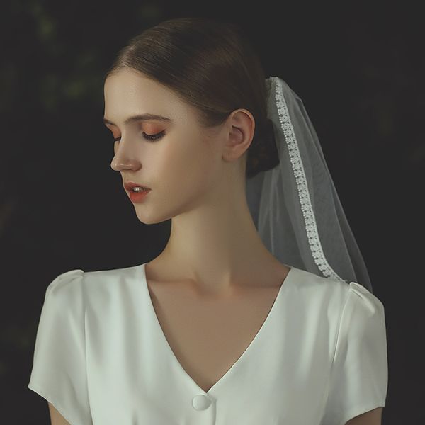 v731 simple soft netting short wedding veil single layer lace edge elegant white bridal headdress for bride, Black
v731 simple soft netting short wedding veil single layer lace edge elegant white bridal headdress for bride, Black