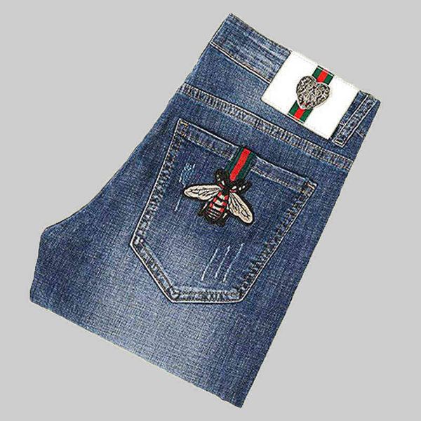 little chao bee brand embroidered jeans men's casual slim fit small feet elastic autumn and winter long pants men, Blue
little chao bee brand embroidered jeans men's casual slim fit small feet elastic autumn and winter long pants men, Blue
