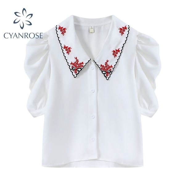 vintage floral embroidery white blouse women chic elegant puff short sleeve shirt summer korean style ol buttons blusas 210515
vintage floral embroidery white blouse women chic elegant puff short sleeve shirt summer korean style ol buttons blusas 210515