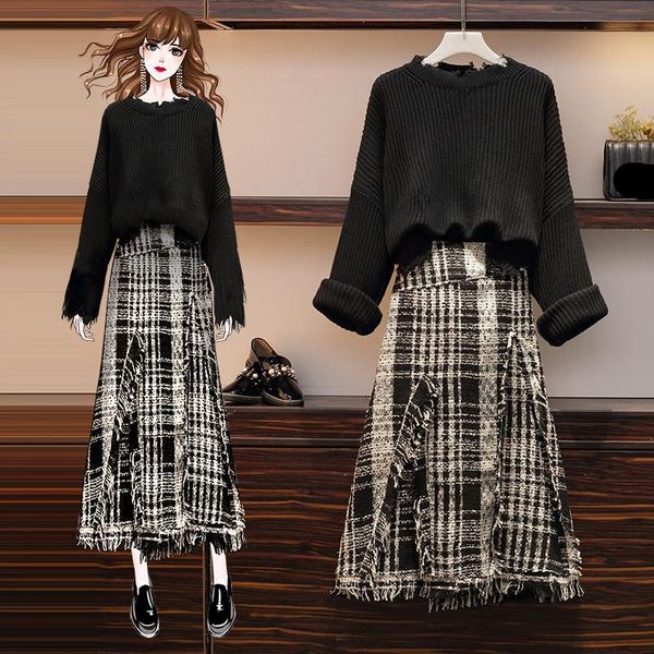 two piece dress knit woolen suit plus size 4xl 2 set autumn women tear black knitted pullover + tweed plaid long skirt, White
two piece dress knit woolen suit plus size 4xl 2 set autumn women tear black knitted pullover + tweed plaid long skirt, White