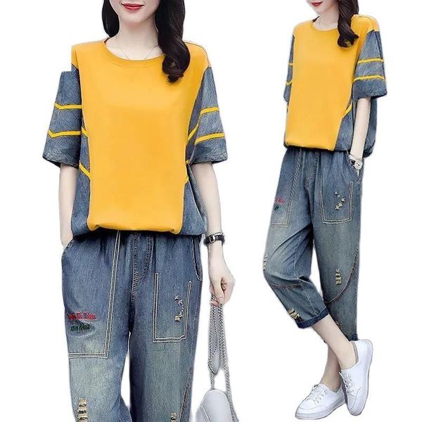summer for women 2021 western style stitching tencel denim suit female temperament casual fashion two piece set women's pants, White
summer for women 2021 western style stitching tencel denim suit female temperament casual fashion two piece set women's pants, White