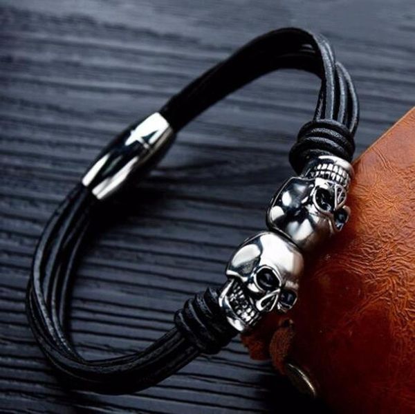 classic punk black multilayer leather rope metal cool skull bracelets for men's gothic style rock party jewelry charm, Golden;silver
classic punk black multilayer leather rope metal cool skull bracelets for men's gothic style rock party jewelry charm, Golden;silver