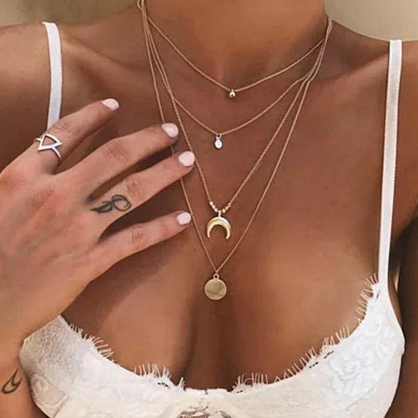 pendant necklaces european and american retro personality multi-layer moon fashion disc necklace stainless steel accessories, Silver
pendant necklaces european and american retro personality multi-layer moon fashion disc necklace stainless steel accessories, Silver