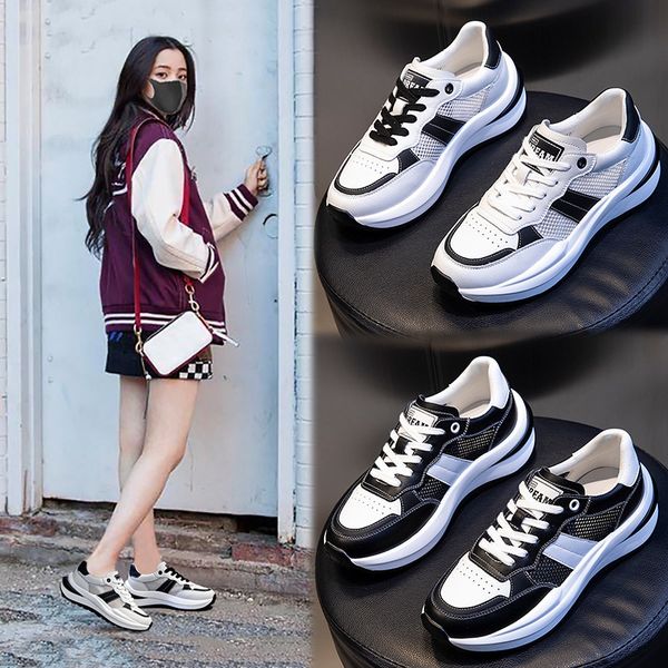 little white shoes women's leather spring and summer 2021 sports running breathable casual thick soled increased single, Black;white
little white shoes women's leather spring and summer 2021 sports running breathable casual thick soled increased single, Black;white