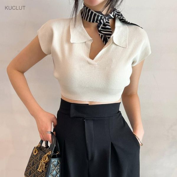 women's knits & tees south korea chic summer simple lapel slim casual short leakage navel t-shirt female, White
women's knits & tees south korea chic summer simple lapel slim casual short leakage navel t-shirt female, White