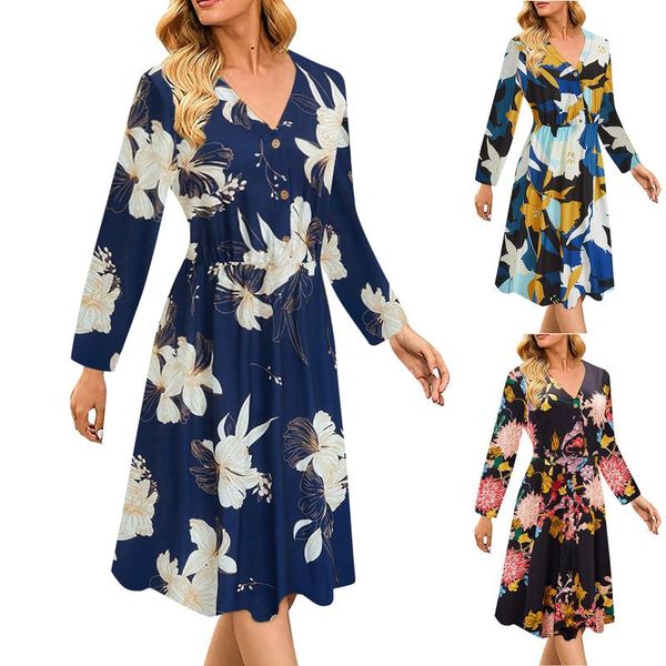 casual dresses s-xxl women flowers printed long sleeves v-neck women's dress swing vestidos, Black;gray
casual dresses s-xxl women flowers printed long sleeves v-neck women's dress swing vestidos, Black;gray