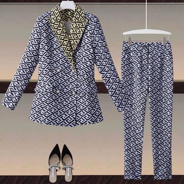 women's two piece pants designer autumn set lapel diamond jacket casual print vintage elegant fashion office party suit, White
women's two piece pants designer autumn set lapel diamond jacket casual print vintage elegant fashion office party suit, White