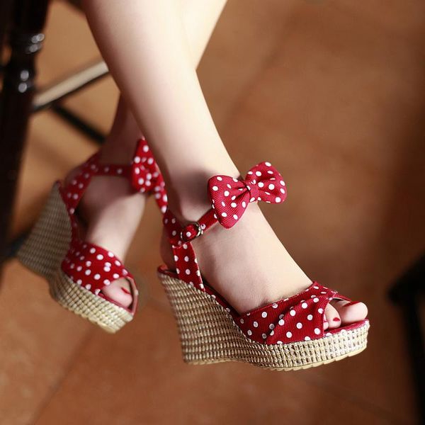 polka dot fashion women's shoes wedges high heels summer party sweet bow sandals woman, Black
polka dot fashion women's shoes wedges high heels summer party sweet bow sandals woman, Black