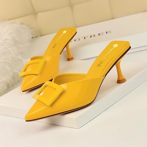 simple stiletto high heel slippers women patent leather v-shaped shallow mouth pointed solid color daily, Black
simple stiletto high heel slippers women patent leather v-shaped shallow mouth pointed solid color daily, Black