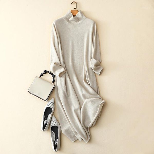 casual dresses knitted dress women 100% cashmere autumn and winter turtleneck long sleeves solid color loose bottom sweater midi -l, Black;gray
casual dresses knitted dress women 100% cashmere autumn and winter turtleneck long sleeves solid color loose bottom sweater midi -l, Black;gray