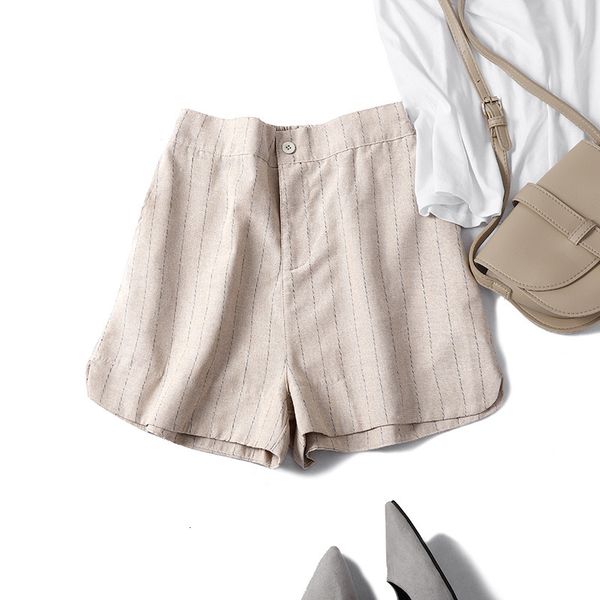 women's shorts 2019 summer casual high waist slim striped korean versatile cotton and hemp pants, White;black