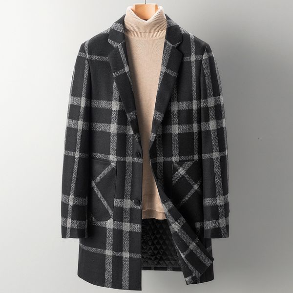 2021 autumn and winter thick knitted plaid suit men's slim fit korean version medium long windbreaker casual trend coat, Black
2021 autumn and winter thick knitted plaid suit men's slim fit korean version medium long windbreaker casual trend coat, Black